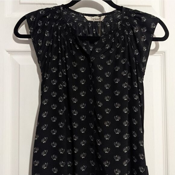 Tucker Flutter Sleeve Classic Midi Dress Inked Batik in Crepe de Chine Silk - Picture 2 of 9